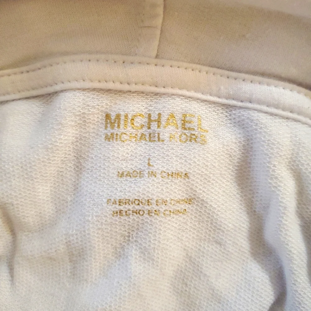 Michael Michael Kors Women's White Cowl Neck Bling Logo Pullover‎ Hoodie Large